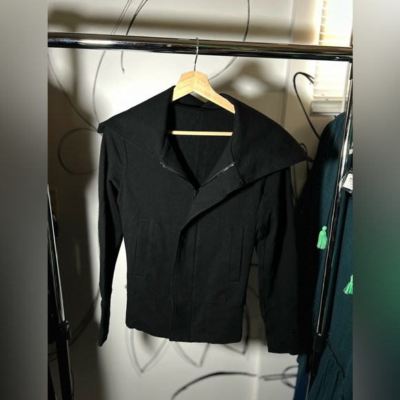 Sweats by Norma Kamali Funnel Jacket Black with Moto Style Collar and Cut, Small